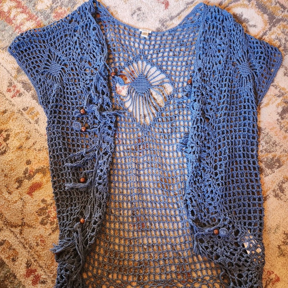 Forever 21 | One Size | Crochet Boho Blue Duster